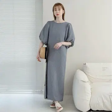 hinari 체크 무늬 퍼프 슬리브 체크 원피스