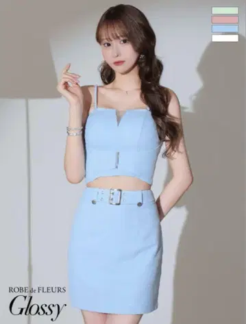 ROBE de FLEURS 스카이블루 벨트 미니 드레스 하자 있음