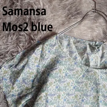 Samansa Mos2 꽃무늬 반팔 셔츠 린넨 혼방