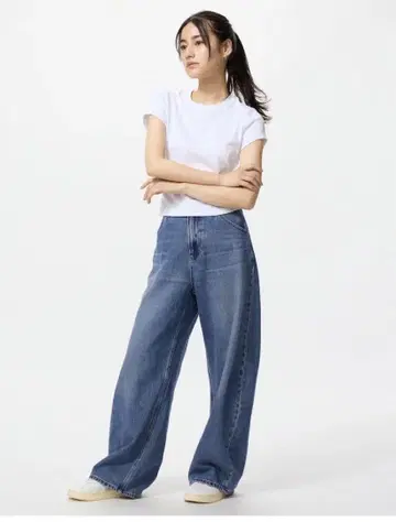 택 포함 미사용품 유니클로 UNIQLO 배기 커브 청바지 Blue 데님