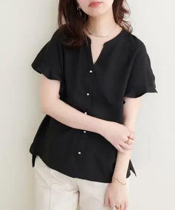 natural couture 린넨 합성섬유 프릴 소매 블라우스