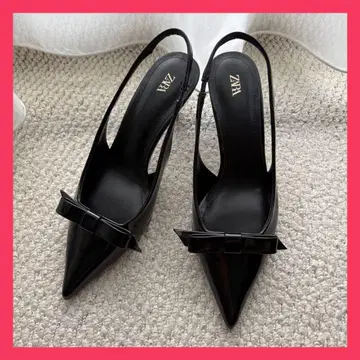 ZARA 자라 리본 에나멜 힐 펌프스 블랙