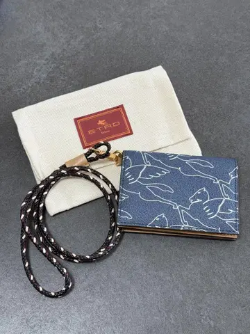 ETRO 카드 케이스 명함지갑 네이비 체인 포함 패스 케이스