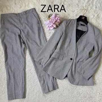새상품급 ZARA 노카라 자켓 팬츠 수트 M 상당 하운드투스 체크