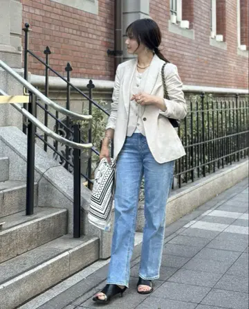 H&M 린넨 블렌드 수트 베스트 36 라이트 베이지
