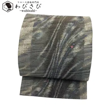 후쿠로 오비 추상 직물 무늬 금통기 명주 얇은 먹색 O-3419