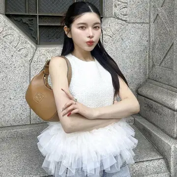 Darich 다리치 튤 페플럼 썸머 트위드 상의 WHT