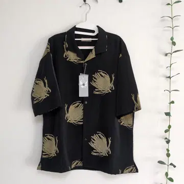 BEAMS 블랙 꽃무늬 알로하 셔츠 S
