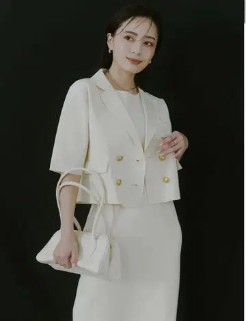 하프 슬리브 하이 게이지 니트 자켓 여성용 아이보리