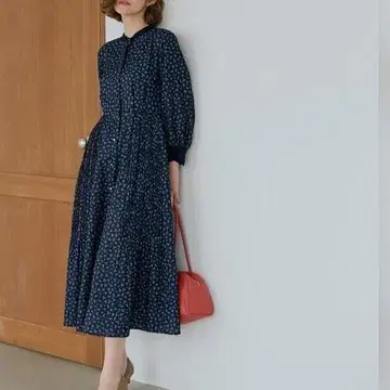 새상품급 그로브 그로브 미니 꽃무늬 프린트 플리츠 긴 소매 롱 원피스 M