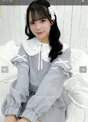 ROJITA 2WAY 컬러 하트 자수 스웨트 그레이