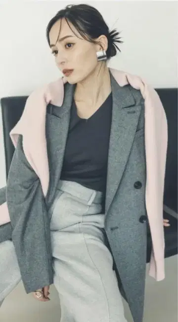 anuans V넥 형태 가디건 핑크