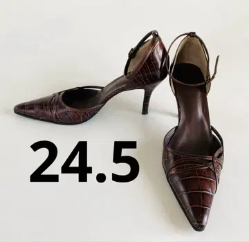 다크 브라운 크로커다일 가죽 하이힐 24.5cm
