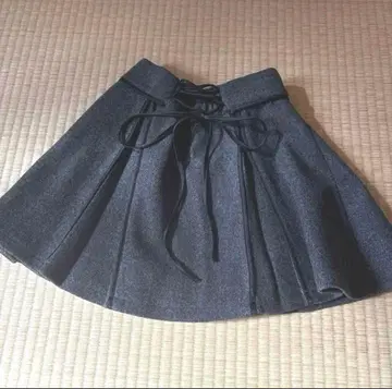 다크 그레이 플리츠 리본 미셸 마카롱 미니 스커트 하이웨스트