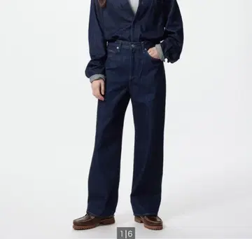 유니클로 와이드 스트레이트 청바지 네이비 25인치 밑단 기장 수선 없음
