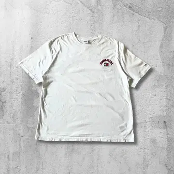 TOMMY JEANS 로고 자수 티셔츠 XL 화이트 구제 의류 캐주얼
