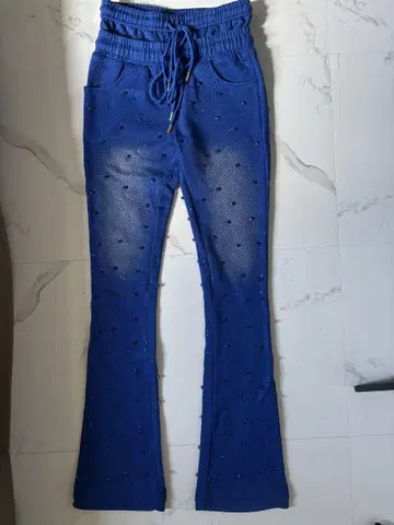 GUAPI 비즈 장식 플레어 팬츠 파랑 size28