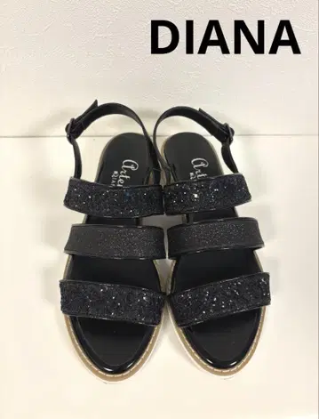 DIANA 블랙 글리터 스트랩 샌들 웨지 힐