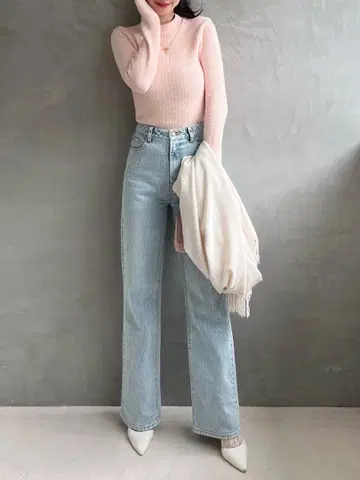 로얄 파티 라메 데님 와이드 팬츠 블리치