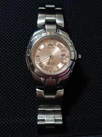 정크 제품 세이코 퍼페츄얼 달력 손목시계 SEIKO 핑크