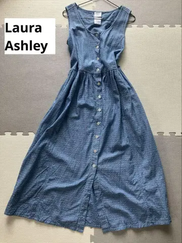 Laura Ashley 데님 블루 슬리브리스 롱 원피스