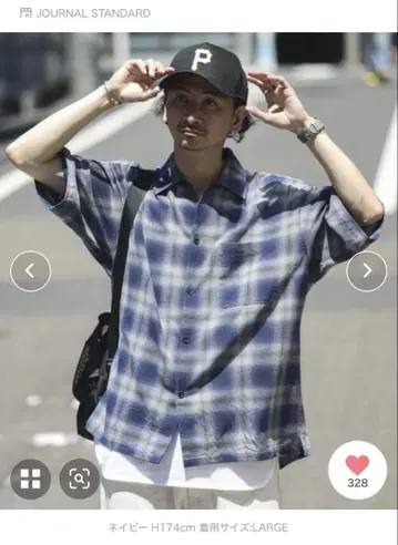 JOURNAL STANDARD 네이비 체크 반팔 셔츠 L 사이즈