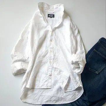 BEAMS 빔즈 셔츠 린넨 100 화이트 긴팔