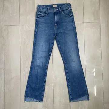 데님 블루 부츠 컷 데님 프린지 밑단