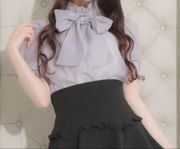 pium 퍼프 슬리브 시어 보타이 블라우스