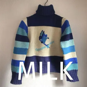 빈티지 [MILK] 하라주쿠 스키 자수 터틀넥 스웨터