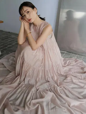 anuans 텐셀 리치 오간 티어드 원피스