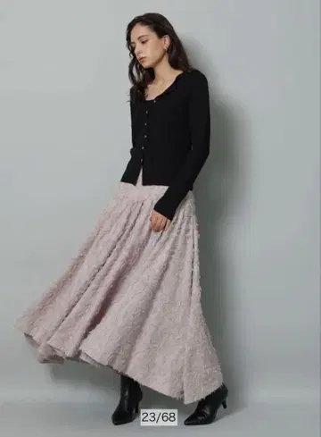 아르페쥬 스토리 플러피 개더 플레어 스커트 스모크 핑크