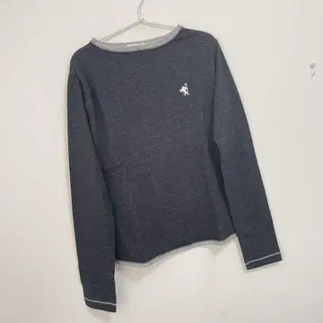 클래식 엘프 면 100% 카라 바이컬러 원포인트 자수 롱 티셔츠