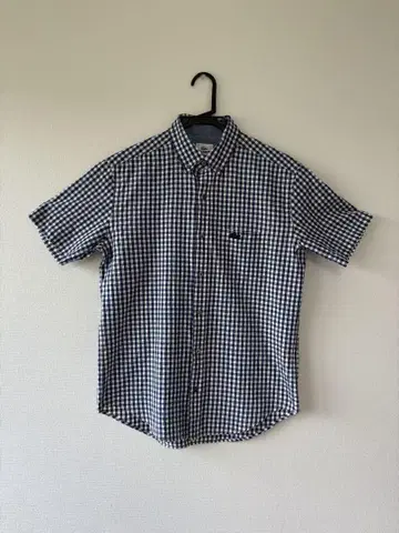 Lacoste 반팔 체크 셔츠 네이비/화이트