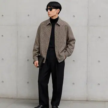HARE 오버 사이즈 체크 무늬 셔츠 자켓 스냅 버튼 브라운 계열