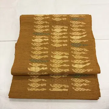 순수 실크 나고야 오비, 명주 직물, 작은 물고기 패턴