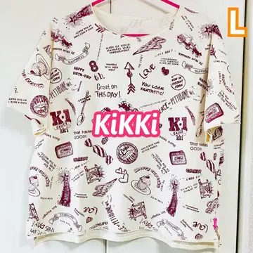 KiKKi 키키 빈티지 프린트 티셔츠 L 루비 반팔 아이보리