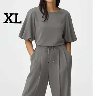 지유 버블 슬리브 블라우스 XL 그레이