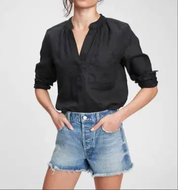 GAP 린넨 셔츠 린넨 팝 오버 셔츠 린넨 풀오버 블랙 XXS