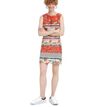 미사용 Desigual 꽃무늬 슬리브리스 미니 원피스 42