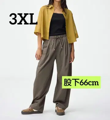 지유 [밑단 기장 수선 완료] 배럴 레그 풀온 팬츠 Q 올리브 3XL