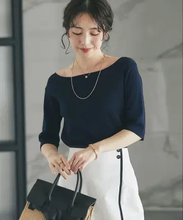 쿨 터치 UV 전체 바늘 5부 소매 니트 네이비 러브 부티크 모자 꽁지