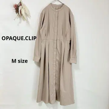 오파크 도트 클립 셔츠 원피스 M 롱 기장 노카라 베이지