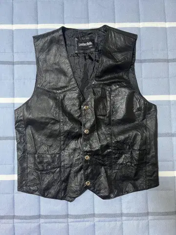 Leather Works 블랙 가죽 베스트 USA