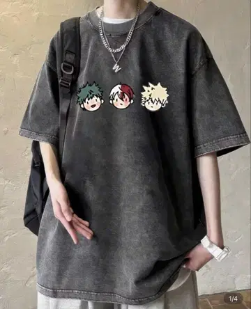 히로아카 티셔츠 빈티지풍 다크 그레이