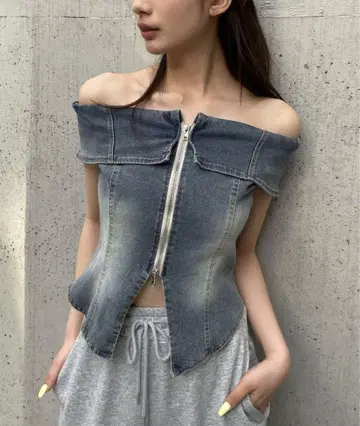 포에버21 슬리브리스 빈티지 라이크 데님 브라