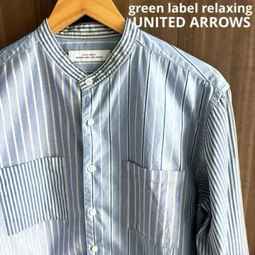 green label relaxing 크레이지 스트라이프 밴드 카라 셔츠
