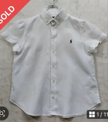 새상품급 현행 택 랄프 로렌 린넨 퍼프 슬리브 셔츠 L 화이트