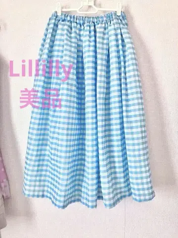 lillilly 스카이블루 깅엄 체크 플레어 스커트 릴릴리