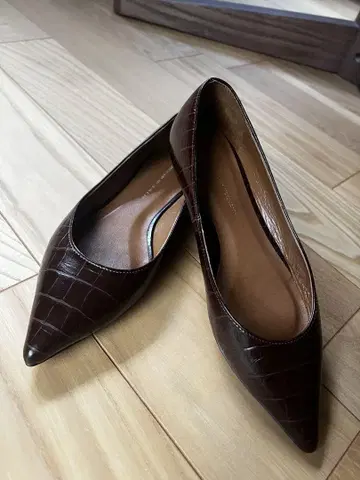 다크 브라운 크로커다일 패턴 플랫 슈즈